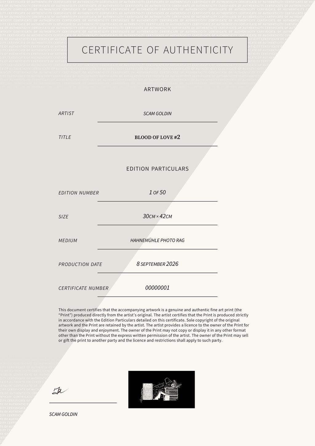 Blood of Love #2 — Certificate of Authenticity